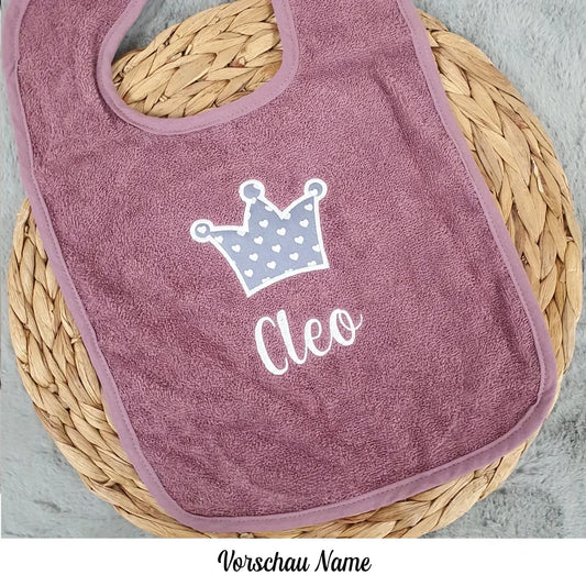 Lätzchen mauve Pferd Name mit Streifen weiß unten für Tee