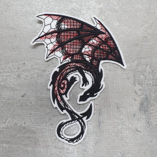 Gestickte Applikation Drache schwarz - Dragon, Stickapplikation Stickerei