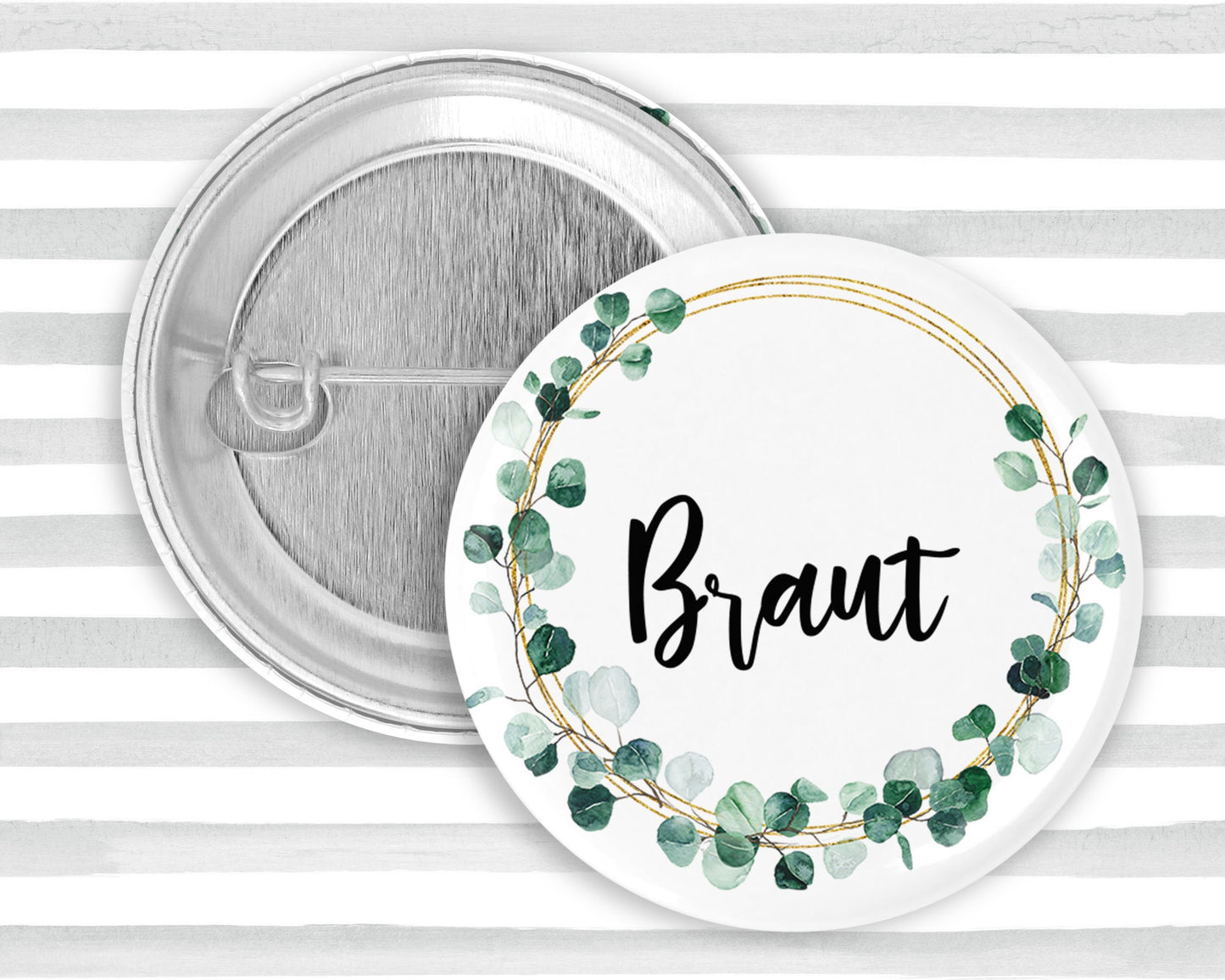 1x Button - Braut oder Team Braut, Kranz Eukalyptus 1